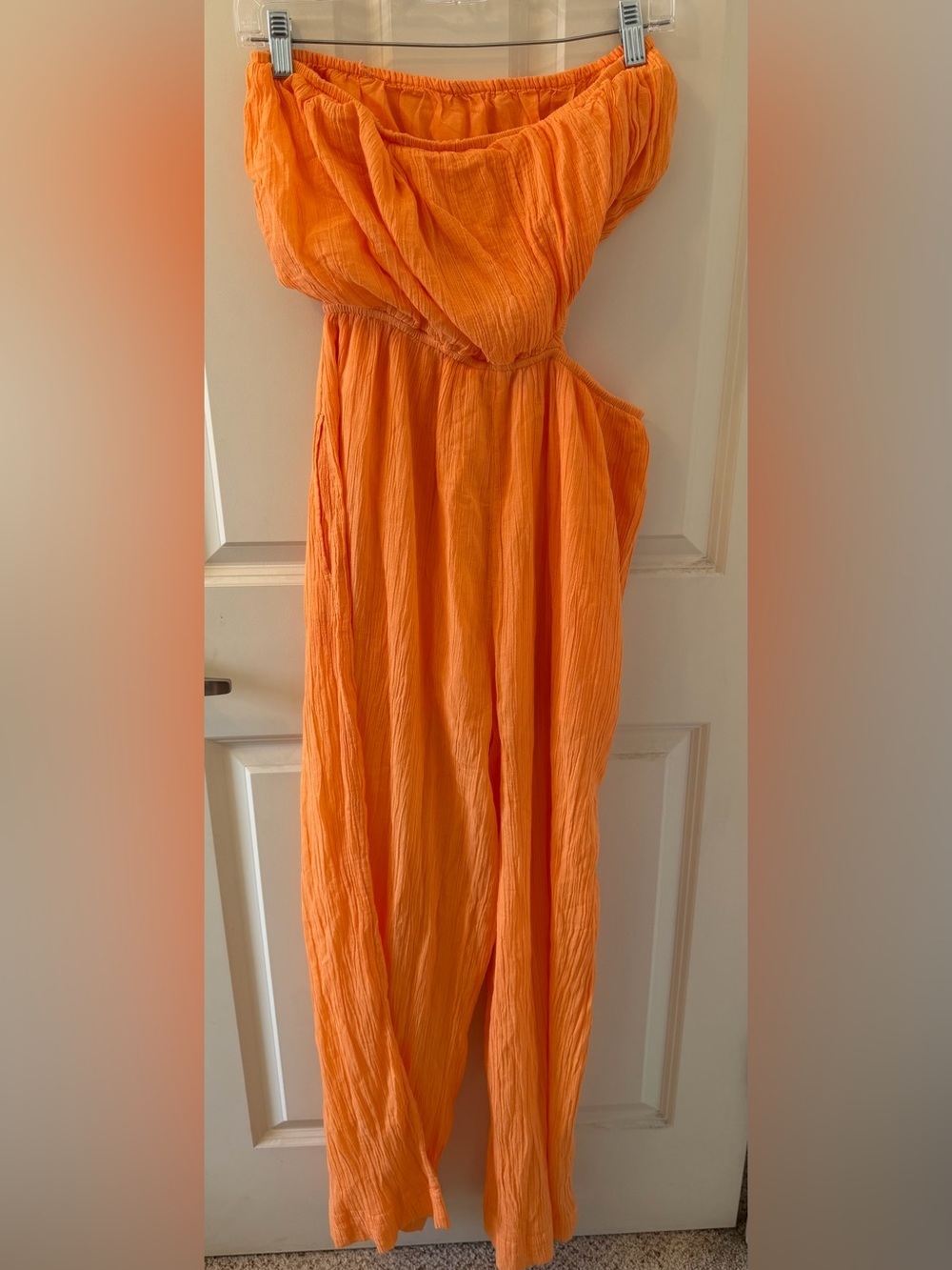 NWT Free People “Cut Out For It” Asymmetrical Jumpsuit, Papaya Orange, Size S - Picture 5 of 10